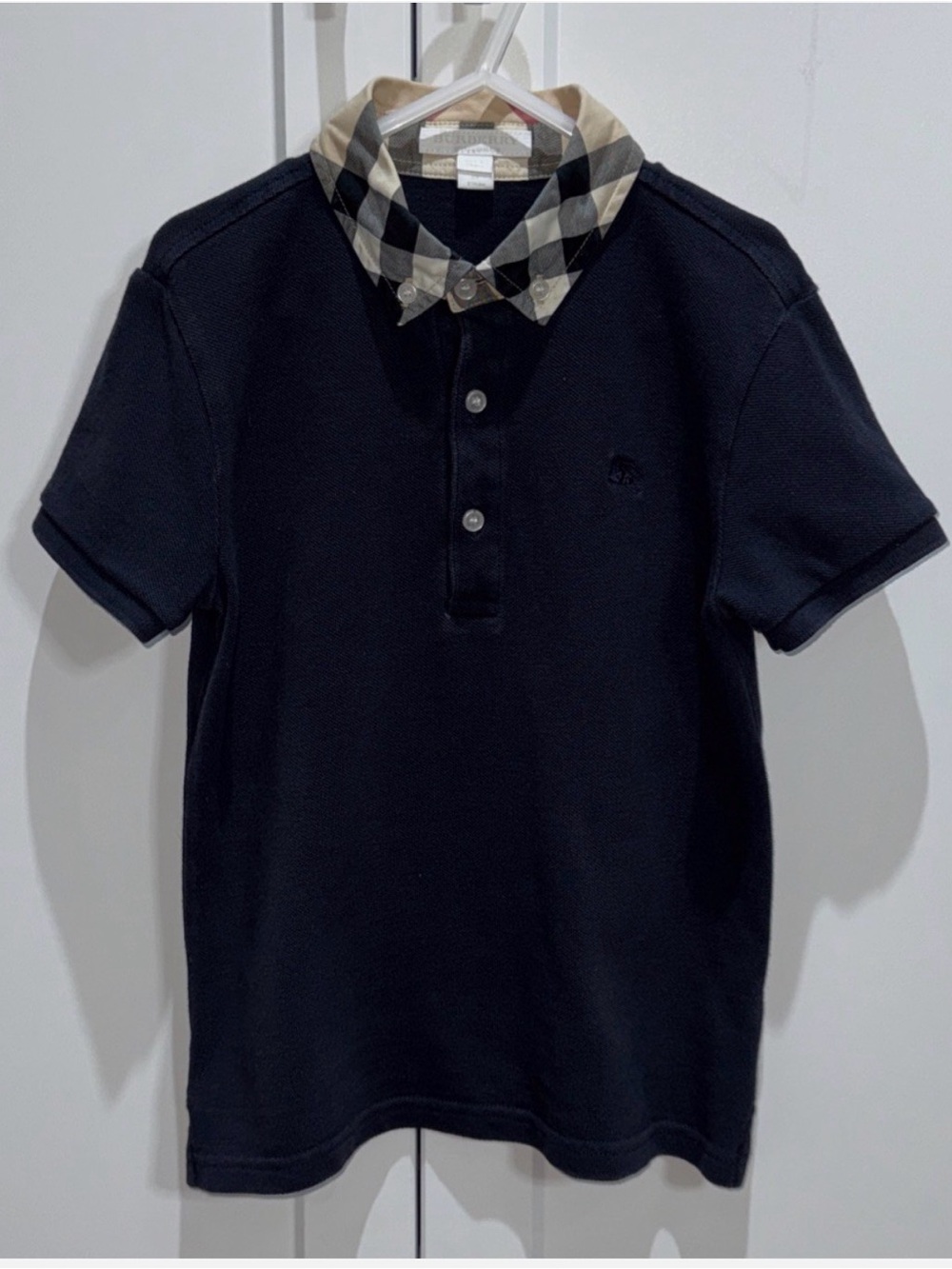 Burberry Navy Polo with Signature Check Collar